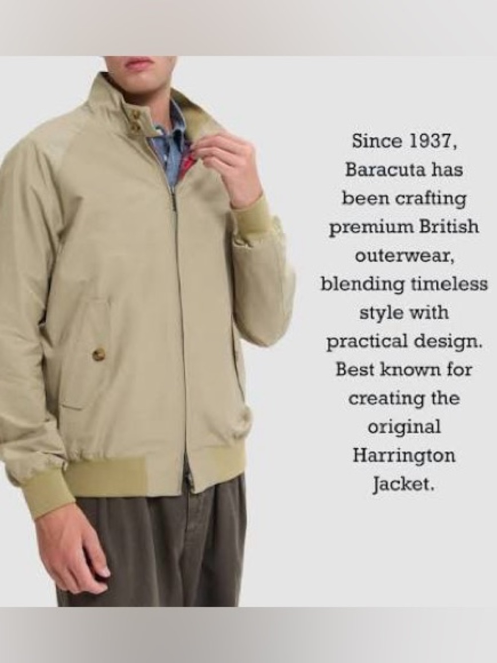 BARACUTA G9 Harrington Men's Khaki Bomber Jacket size 38 - Small - Picture 4 of 16